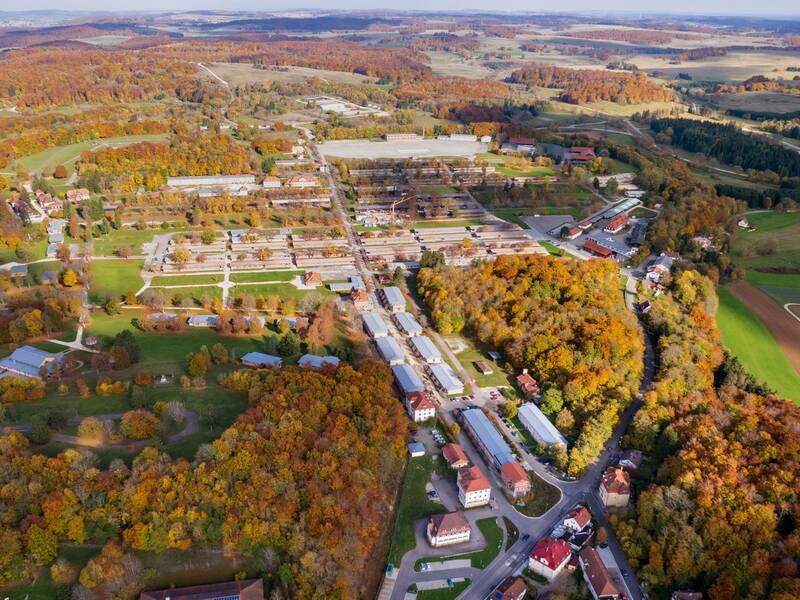 Luftbildaufnahme vom ehemaligen Truppenübungsplatz im Gutsbezirk Münsingen 